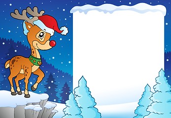 Image showing Snowy frame with Christmas reindeer