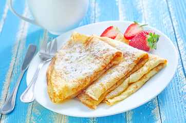 Image showing pancakes with strawberry