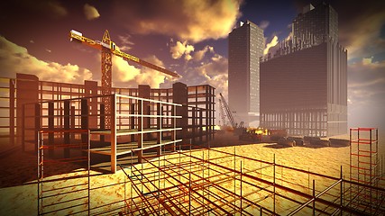 Image showing construction site at sunset