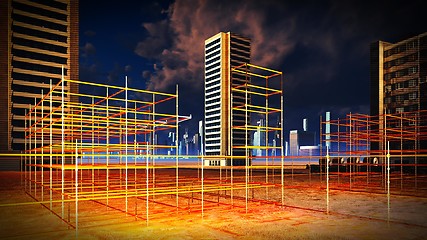 Image showing construction site at sunset