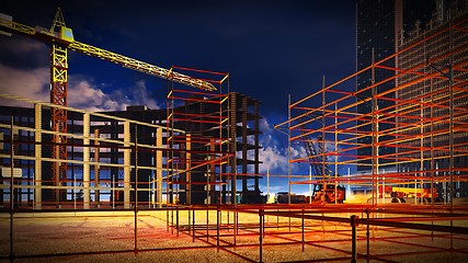 Image showing construction site at sunset