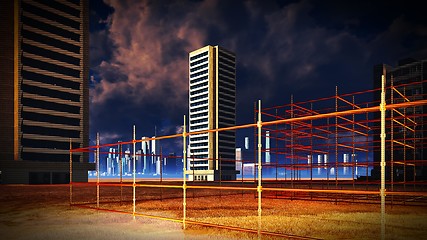 Image showing construction site at sunset