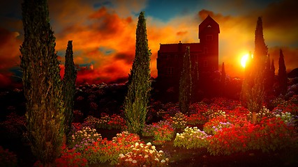 Image showing Beautiful landscape with flowers
