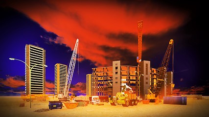 Image showing construction site at sunset