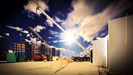 Image showing construction site at sunset