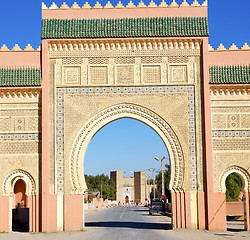 Image showing morocco arch in africa old construction street  the blue sky