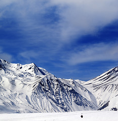 Image showing Winter mountains and blue sky with clouds