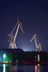 Image showing Industrial cargo cranes in the dock