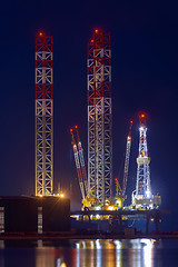 Image showing Industrial cargo cranes in the dock