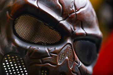 Image showing Steel mask covered with rust closeup