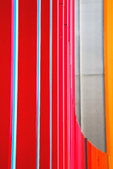 Image showing blue red abstract metal in  railing  background