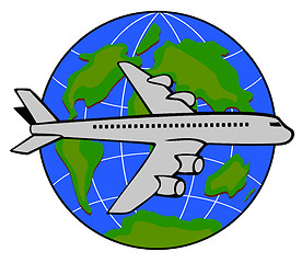 Image showing Airplane with globe in the background