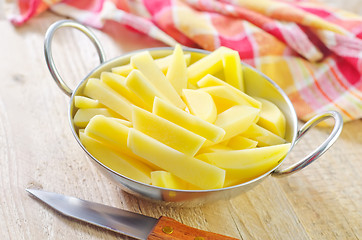 Image showing raw potato in metal bowl