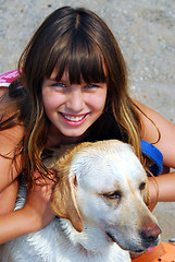 Image showing Girl dog portrait