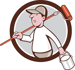 Image showing House Painter Paint Roller Can Circle Cartoon