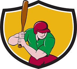 Image showing Baseball Player Batting Shield Cartoon