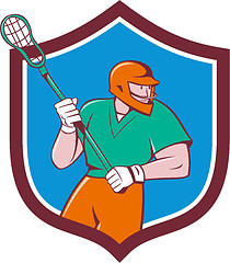 Image showing Lacrosse Player Crosse Stick Running Shield Cartoon