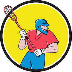 Image showing Lacrosse Player Crosse Stick Running Circle Cartoon