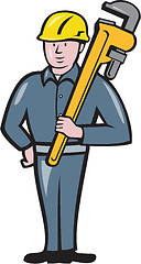 Image showing Plumber Holding Wrench Isolated Cartoon