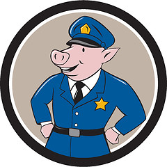 Image showing Policeman Pig Sheriff Circle Cartoon