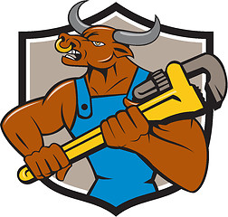 Image showing Minotaur Bull Plumber Wrench Crest Cartoon