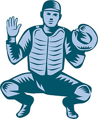 Image showing Baseball Catcher Gloves Woodcut