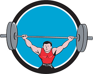 Image showing Weightlifter Deadlift Lifting Weights Circle Cartoon