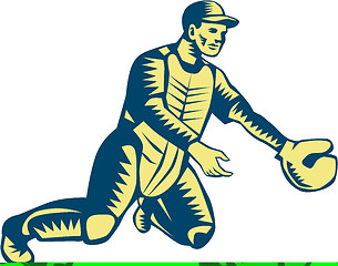 Image showing Baseball Catcher Catching Woodcut