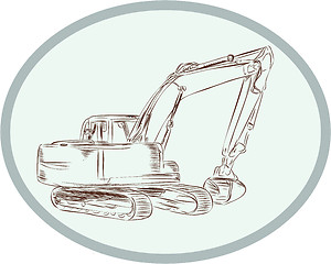 Image showing Mechanical Digger Excavator Oval Etching