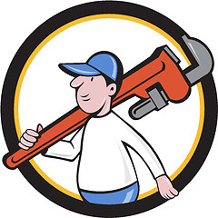 Image showing Plumber Holding Monkey Wrench Circle Cartoon