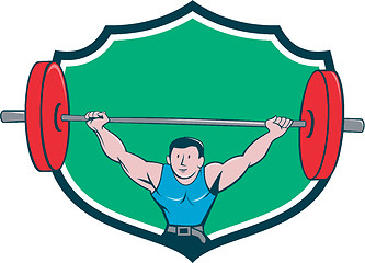 Image showing Weightlifter Deadlift Lifting Weights Shield Cartoon