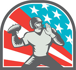 Image showing American Football Quarterback QB USA Flag Woodcut