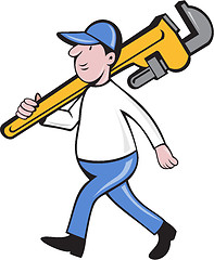 Image showing Plumber Holding Monkey Wrench Isolated Cartoon