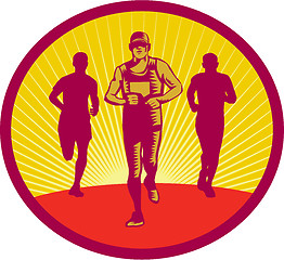 Image showing Marathon Runner Circle Woodcut