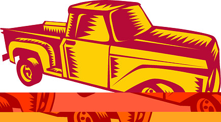 Image showing Vintage Pick Up Truck Woodcut