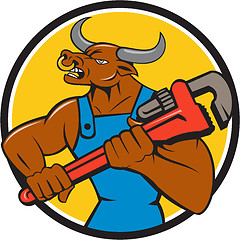 Image showing Minotaur Bull Plumber Wrench Circle Cartoon