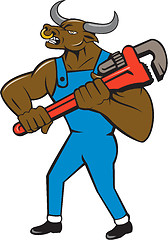 Image showing Minotaur Bull Plumber Wrench Isolated Cartoon