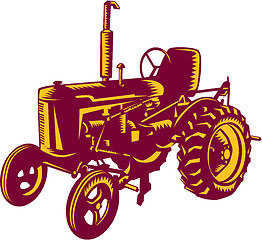 Image showing Vintage Farm Tractor Woodcut