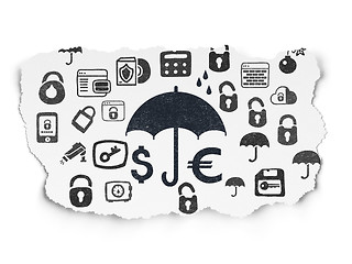 Image showing Safety concept: Money And Umbrella on Torn Paper background