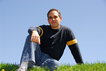 Image showing Man sky grass