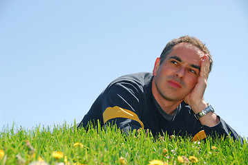Image showing Man grass sky