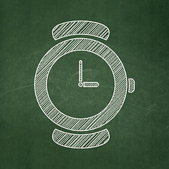 Image showing Time concept: Hand Watch on chalkboard background