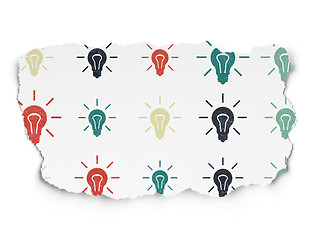 Image showing Business concept: Light Bulb icons on Torn Paper background