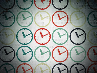 Image showing Timeline concept: Clock icons on Digital Paper background