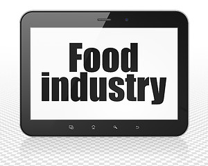 Image showing Manufacuring concept: Tablet Pc Computer with Food Industry on display