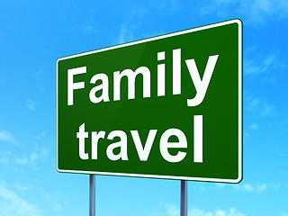 Image showing Travel concept: Family Travel on road sign background