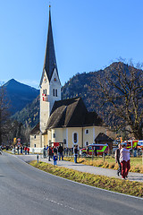 Image showing Schliersee, Germany, Bavaria 08.11.2015: Church St.Leonhardi in Schliersee in Leonhardifahrt