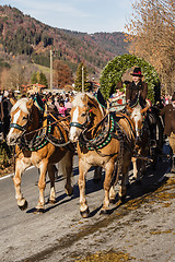 Image showing Schliersee, Deutschland, Bayern 08.11.2015: Festwagen in Schliersee bei der Leonhardifahrt