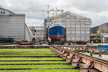 Image showing The ship on the stocks in the shipyard