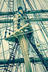 Image showing Mast and sailboat rigging, toning